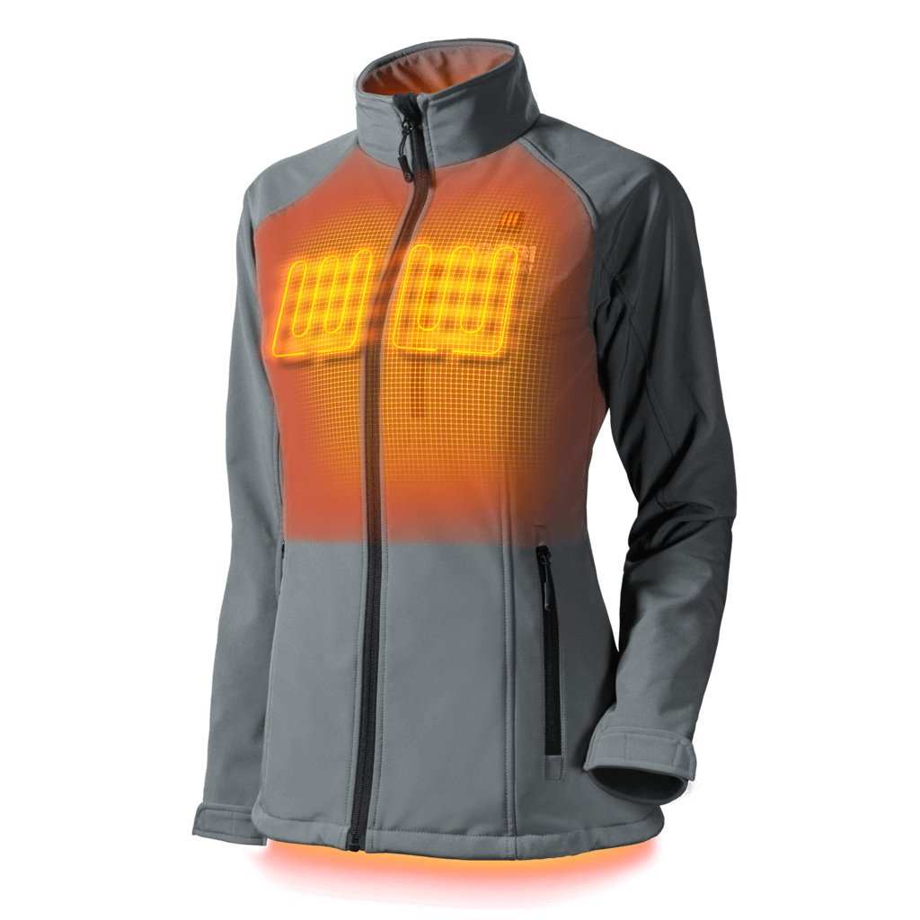 Sahara women's heated jacket with built-in heater and three heat settings.