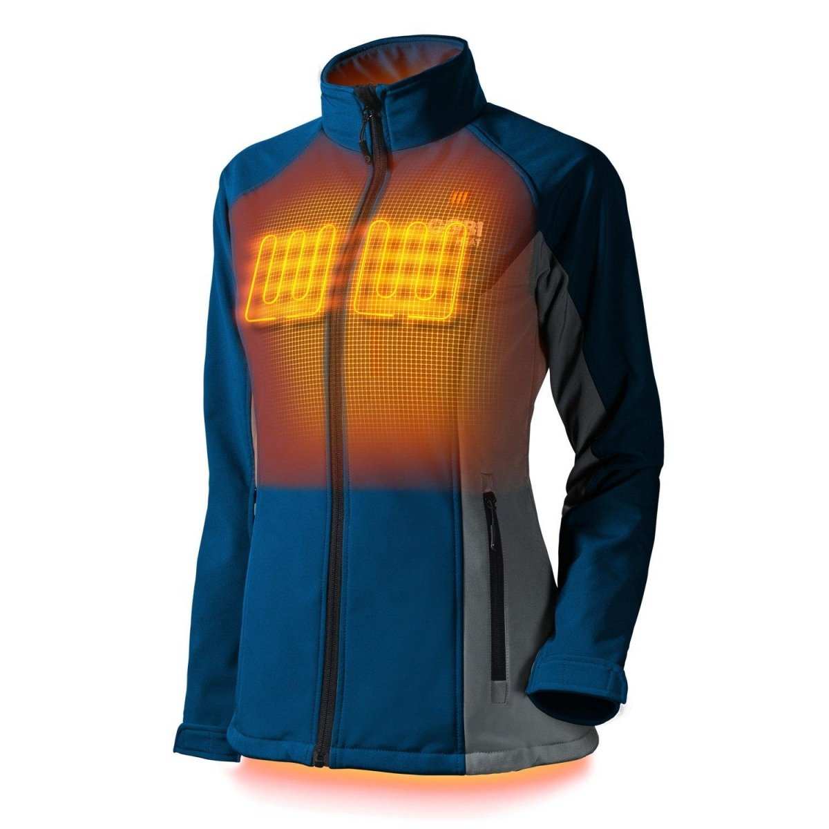 Sahara Women's Heated Jacket with built-in heater, wind and water-resistant, featuring three heat settings and zones, plus 10-hour battery life.