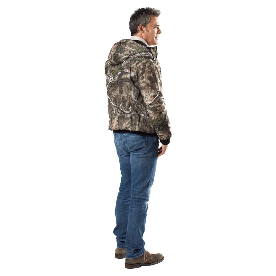 Shadow Heated Hunting Hoodie in Mossy Oak Camo with adjustable temperature and three heat zones.