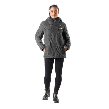 Womens heated snowboard jacket with 5 heat zones and 9-hour battery.