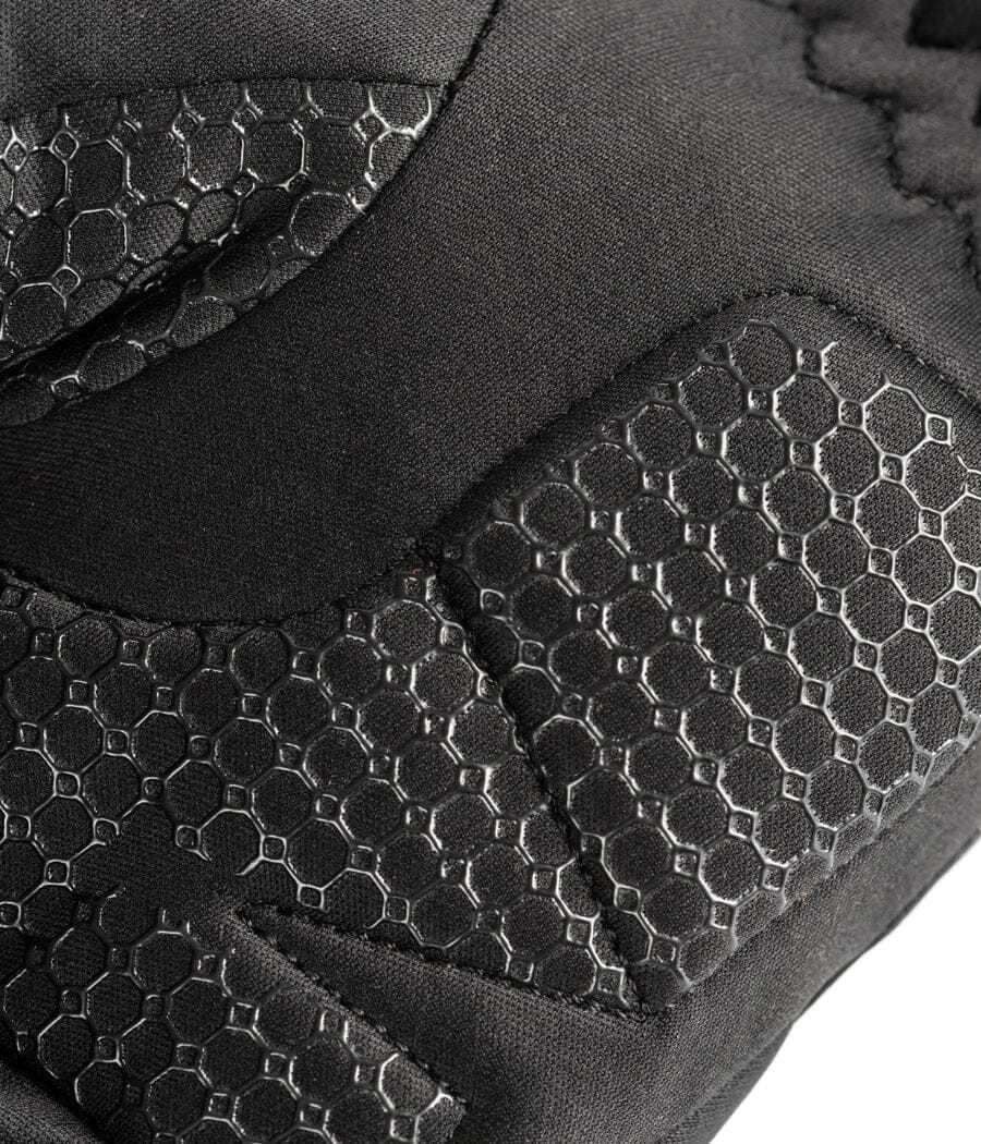 Close-up of Summit Gloves with ultra-grip material and black hexagonal pattern.