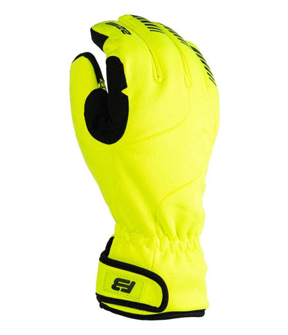 Yellow Summit Gloves with hook and loop wrist closure, featuring wind and water resistance.