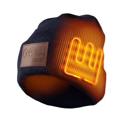 Summit Mens Heated Beanie with LED heat zones, cozy cotton/acrylic blend, and washable design for winter warmth.