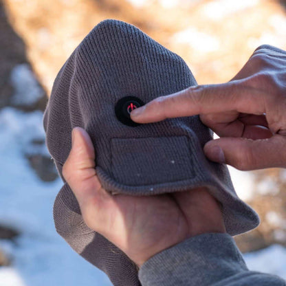 Summit Mens Heated Beanie with LED controller and steel fiber heating technology for winter warmth.