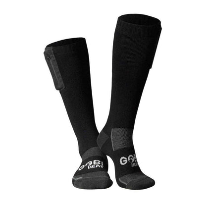 Black Tread Heated Socks with advanced heating elements, remote control, and rechargeable batteries for up to 12 hours of warmth.