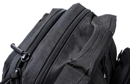 Close-up view of Ultimate Assault Backpack - Sling Bag with durable zippers and sturdy material.