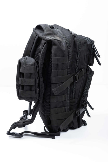 Black Ultimate Assault Backpack - Sling Bag with multiple compartments and MOLLE straps for versatile use.