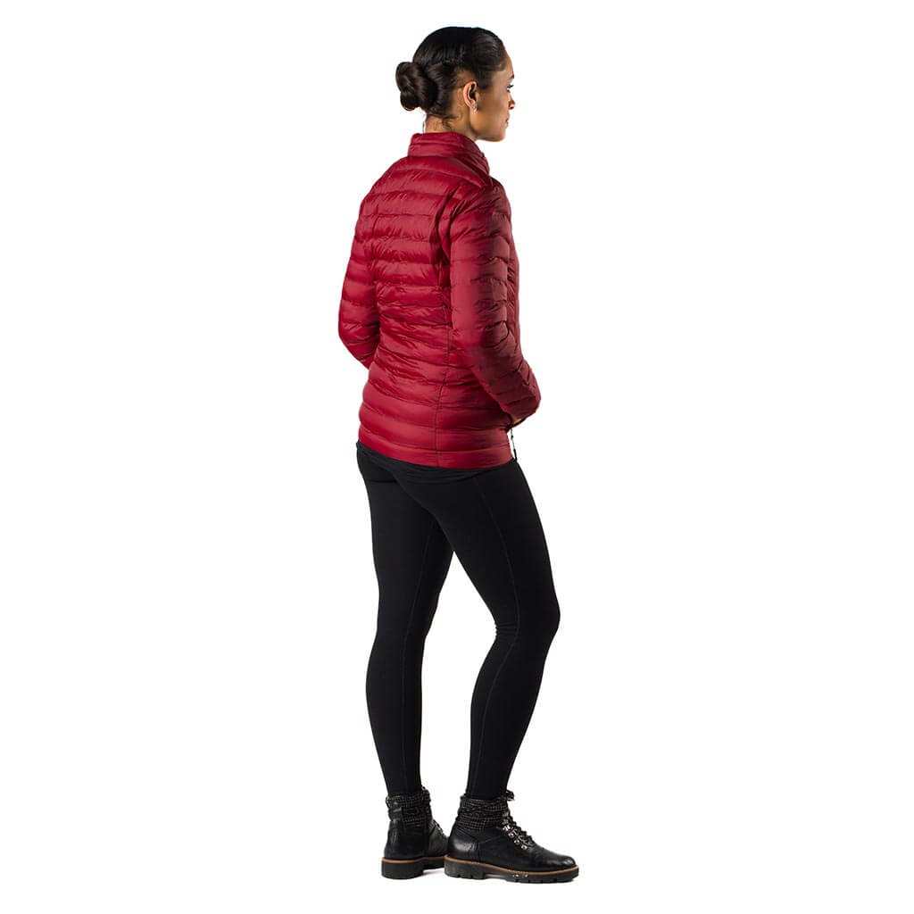 Wolf Women's Heated Jacket in red, ultra-lightweight and durable design, showcasing back view.