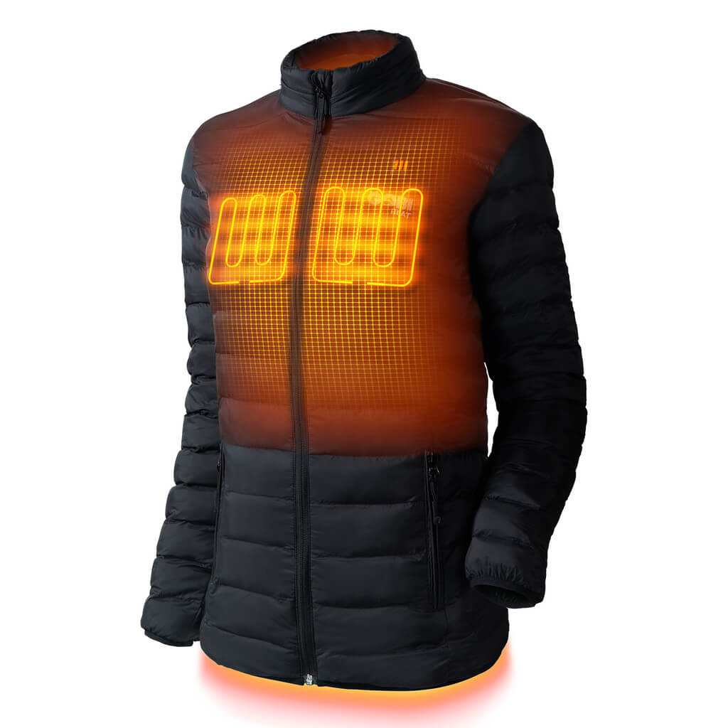 Wolf Women's Heated Jacket with 3 heating zones and adjustable heat settings.