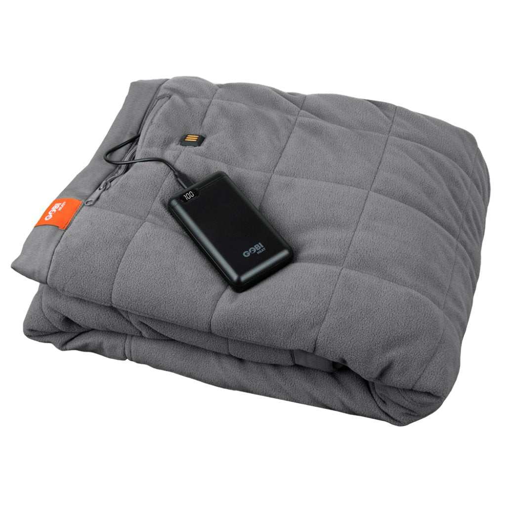 Zen Portable Heated Blanket with rechargeable battery, gray color.