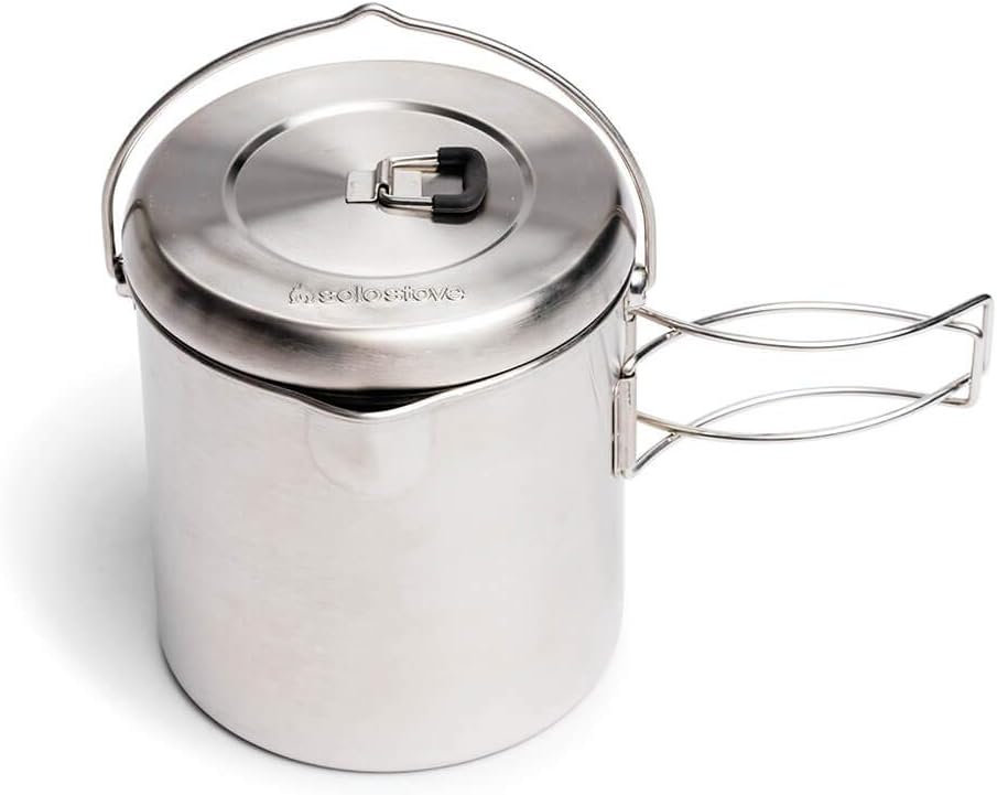 Solo Stove Pot 1800 stainless steel companion cookware with handles.