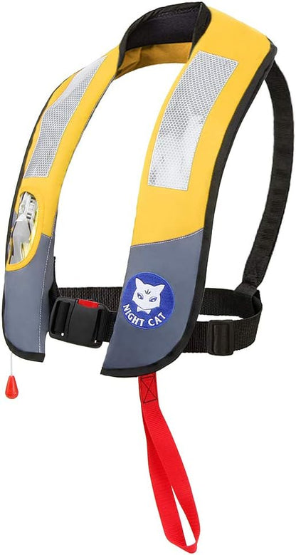 [CE Approved] Night Cat Inflatable Life Jackets Vests Survival Preservers Lifesaving PFD Lightweight Premium Automatic and Manual Fit 40 to 150KG