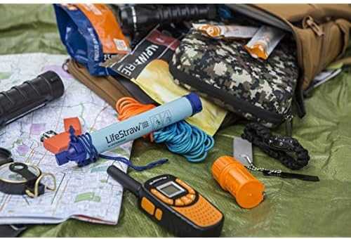 LifeStraw Personal Water Filter amidst camping gear and outdoor essentials.