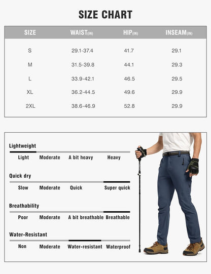 TBMPOY Men's Lightweight Hiking Pants with Belt 5 Zip Pockets Waterproof Quick-Dry Travel Fishing Work Outdoor Pants