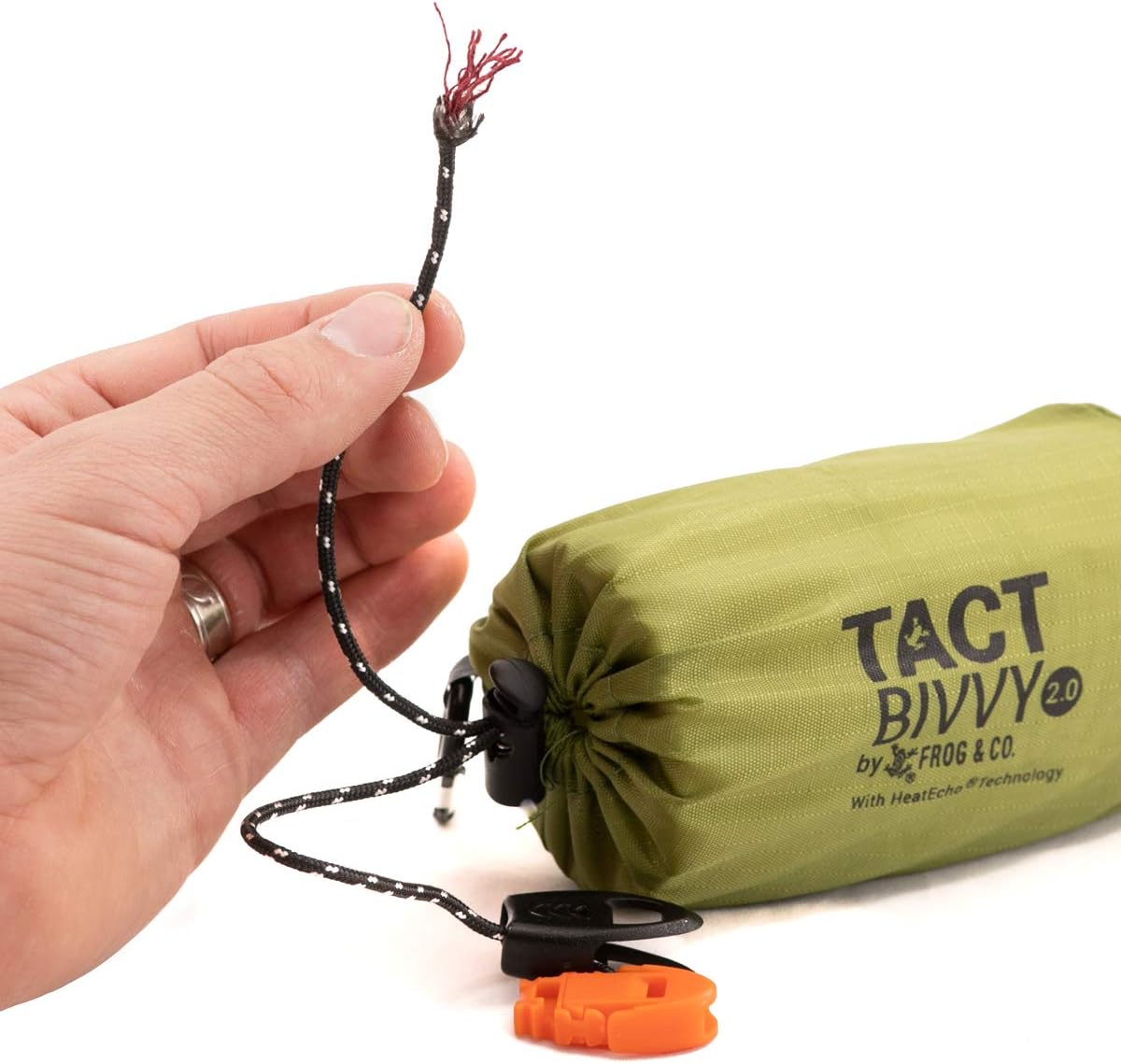 Survival Frog Tact Bivvy 2.0 Emergency Sleeping Bag w/Stuff Sack, Carabiner, Survival Whistle, ParaTinder - Compact, Lightweight, Waterproof, Reusable, Thermal Bivy Sack Cover, Shelter Kit 