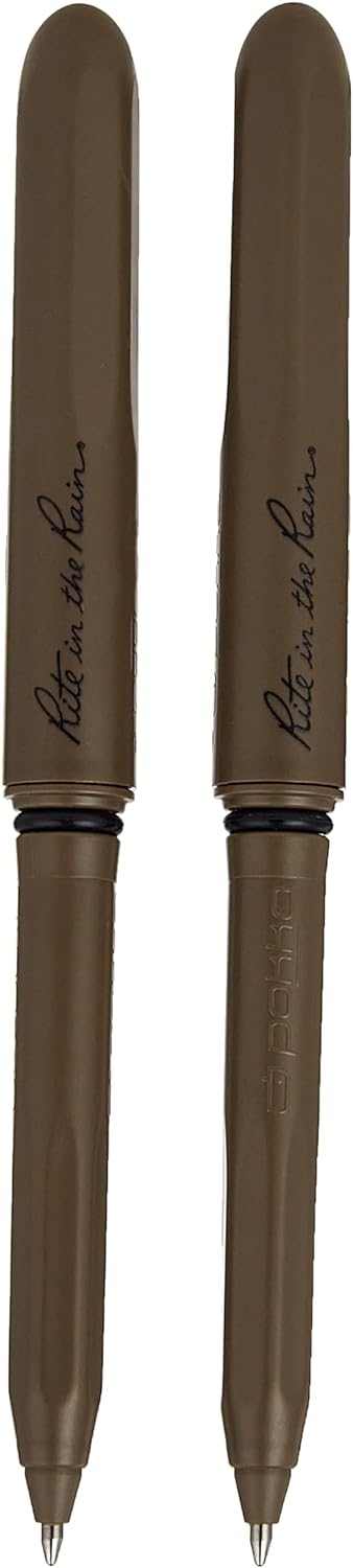 Rite in the Rain All-Weather EDC Pen in Flat Dark Earth color, ballpoint with black ink, durable for extreme conditions.