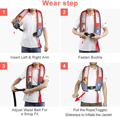 [CE Approved] Night Cat Inflatable Life Jackets Vests Survival Preservers Lifesaving PFD Lightweight Premium Automatic and Manual Fit 40 to 150KG