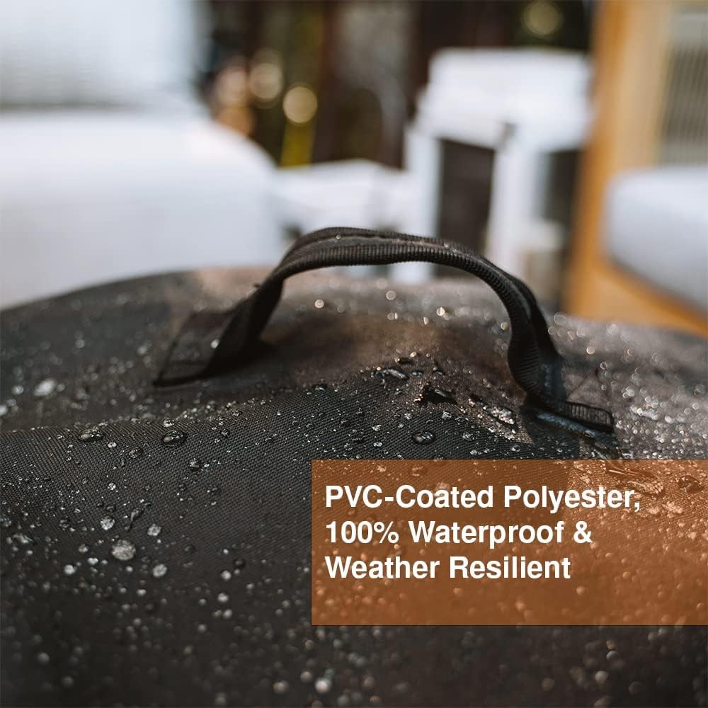 Waterproof PVC-coated polyester cover for round fire pits, great fire pit accessory.