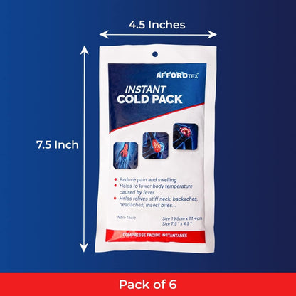 AFFORDTEX Instant Cold Pack 6 Count Disposable 7.5 X 4.5 Inches Ice Packs Must Have Medical Supplies for Outdoor Activities Ice Packs Ideal for Injuries, Inflammation, Sprains, Strains