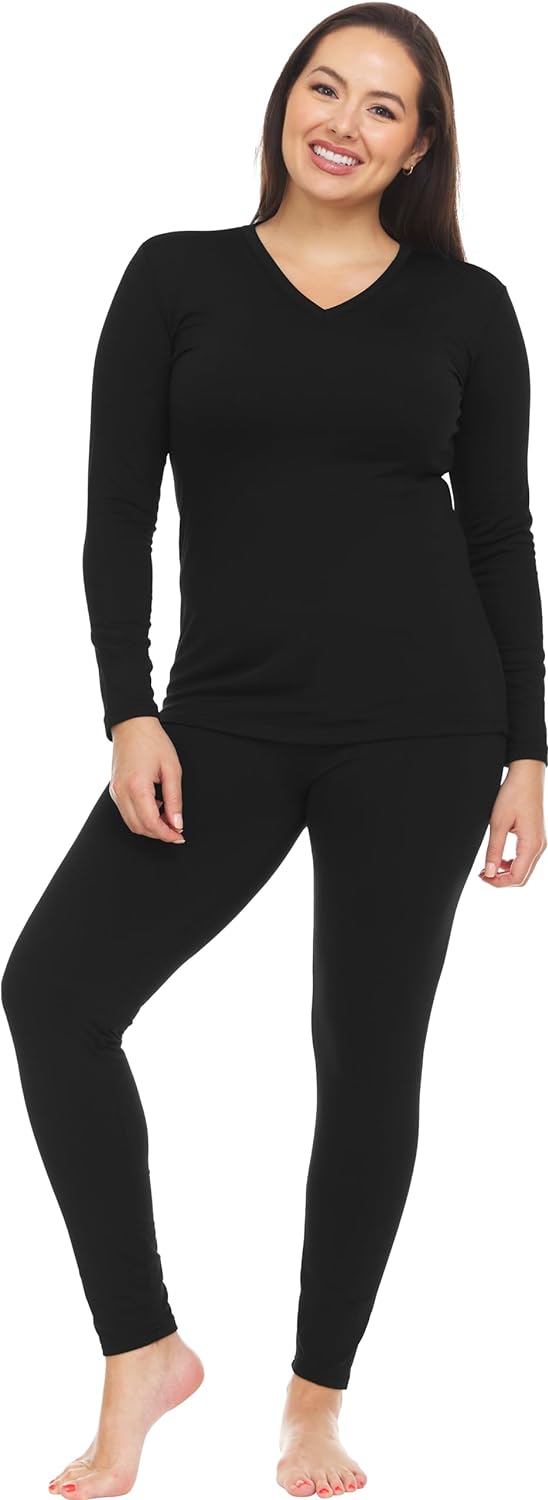 Thermajane Long Johns Thermal Underwear for Women Fleece Lined Base Layer Pajama Set Cold Weather