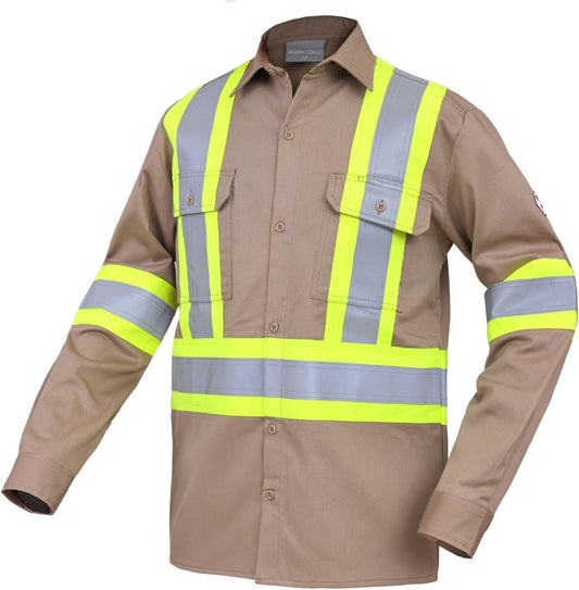 WORK IDEA FR Shirts for Men High Visibility, Hi Vis Flame Resistant Shirts Men's Fire Retardant Work Shirt 7 oz