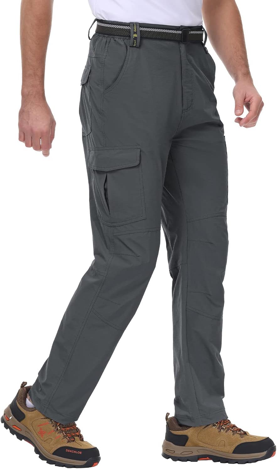 TBMPOY Men's Lightweight Hiking Pants with Belt 5 Zip Pockets Waterproof Quick-Dry Travel Fishing Work Outdoor Pants