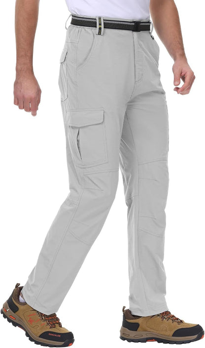 TBMPOY Men's Lightweight Hiking Pants with Belt 5 Zip Pockets Waterproof Quick-Dry Travel Fishing Work Outdoor Pants