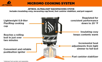 Jetboil MicroMo Lightweight Precision Camping and Backpacking Stove Cooking System with Adjustable Heat Control