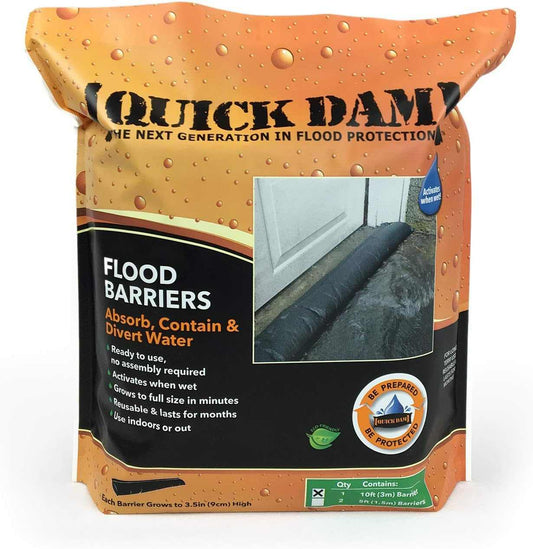 Quick Dam QD610-1 Water-Activated Flood Barrier-1 Pack, Black, flood protection solution.