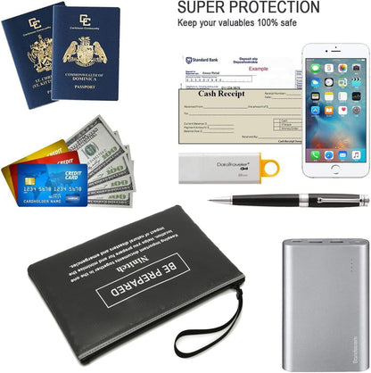 Fireproof Money Bag,Bank Bag Fireproof and Waterproof Cash Bag with Zipper Closure, Fireproof Safe Storage Bag Envelope, Suitable for documents, Bank Inventory, Passport (Black, M)