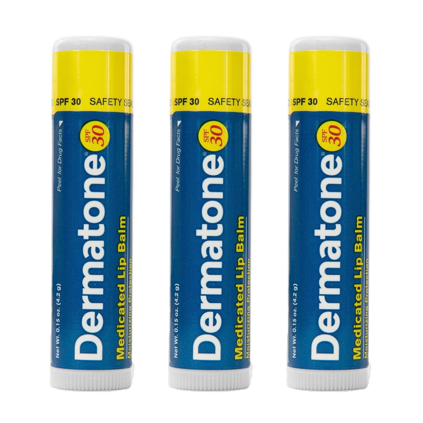 Dermatone Lip Balm SPF 30 | Moisturizing | Medicated | Formulated to Soothe & Replenish Chapped & Cracked Lips (0.15 oz sticks, Pack of 3)