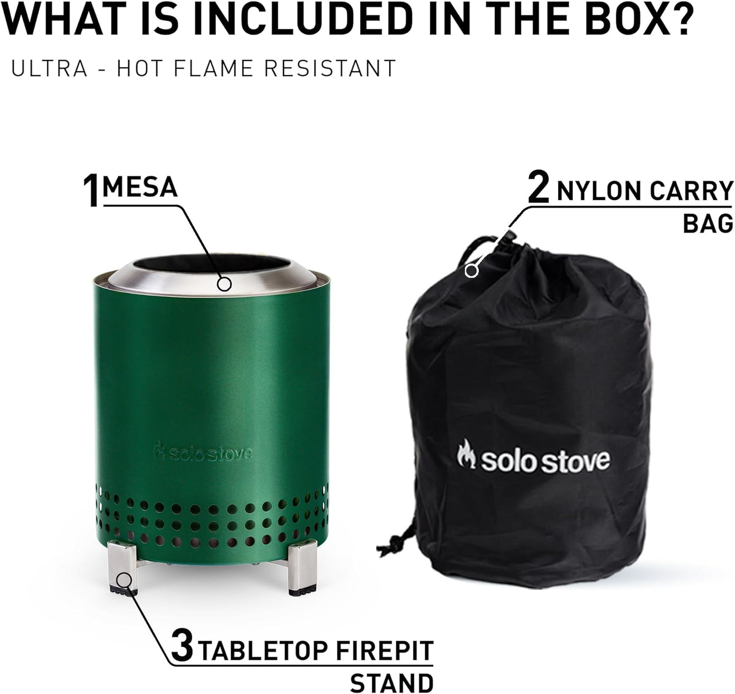 Solo Stove Mesa XL Tabletop Fire Pit with Stand | Low Smoke Outdoor Mini Fire for Urban & Suburbs | Fueled by Pellets or Wood, Stainless Steel, with Travel Bag, H: 8.6" x D: 7", 2.3 lbs, Green