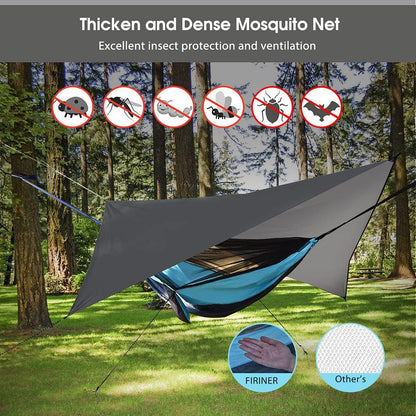 FIRINER Camping Hammock with Rainfly Tarp & Mosquito Net Portable Single Double Hammock Tent with Tree Strap Outdoor Hammock Set for Backpacking, Outdoor & Hiking