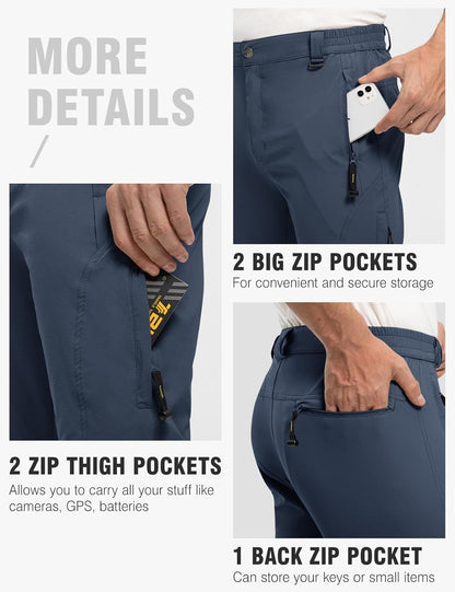 TBMPOY Men's Lightweight Hiking Pants with Belt 5 Zip Pockets Waterproof Quick-Dry Travel Fishing Work Outdoor Pants