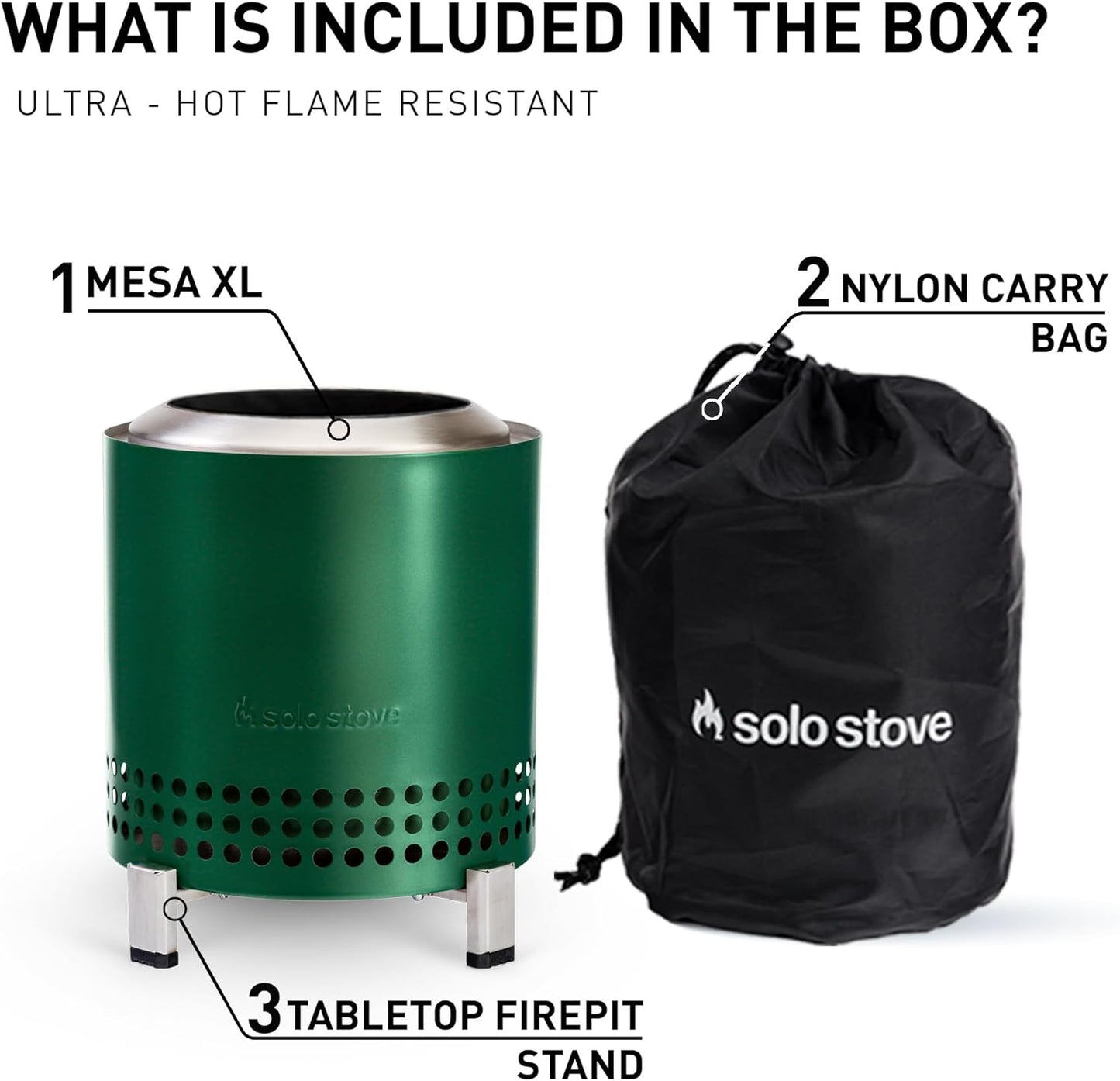 Solo Stove Mesa XL Tabletop Fire Pit with Stand | Low Smoke Outdoor Mini Fire for Urban & Suburbs | Fueled by Pellets or Wood, Stainless Steel, with Travel Bag, H: 8.6" x D: 7", 2.3 lbs, Green