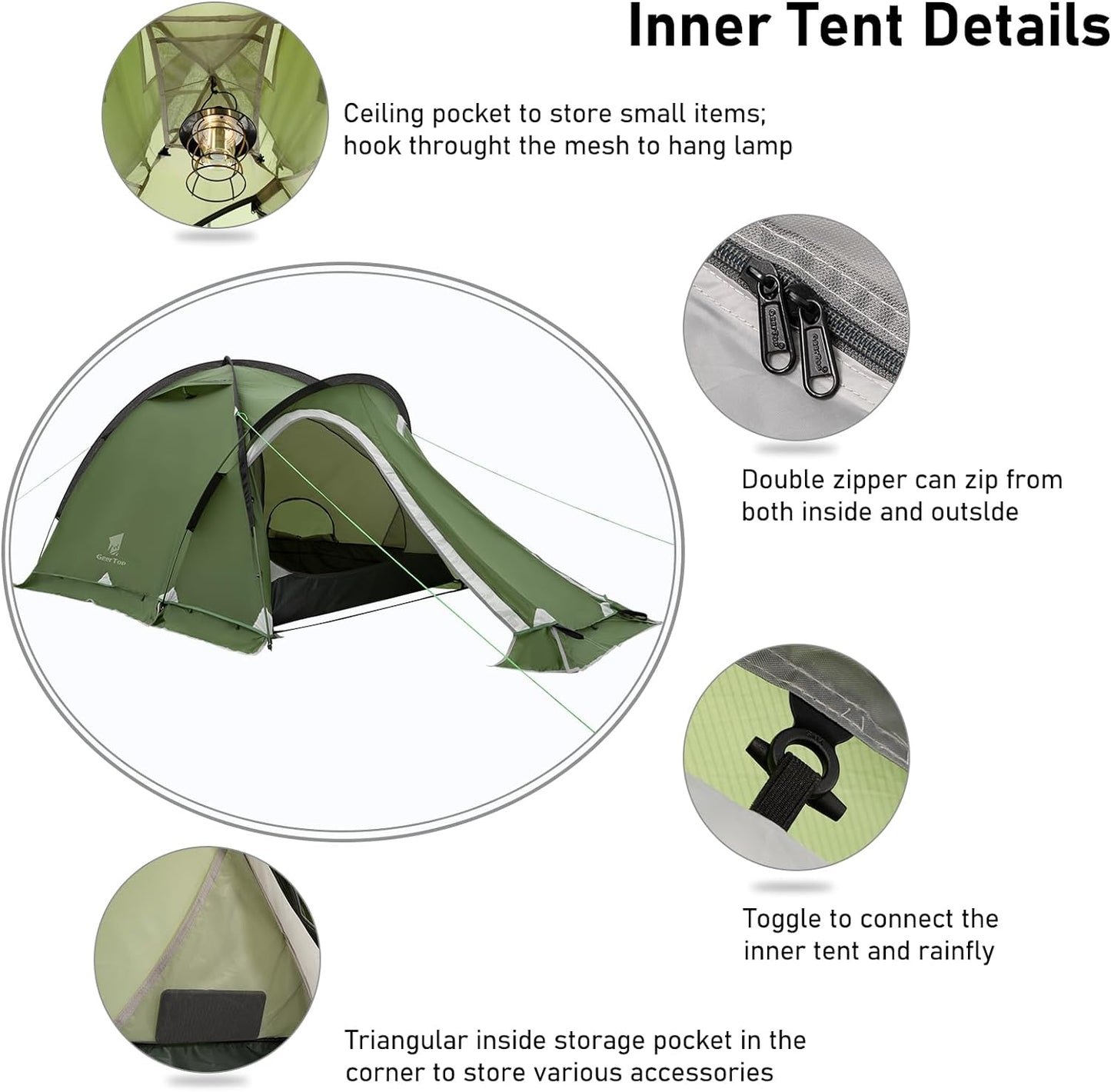 Geertop Portable 2 Person 4 Season Tent Waterproof Backpacking Tent Double Layer All Weather for Camping Hiking Travel Climbing Mountaineering - Easy Set Up