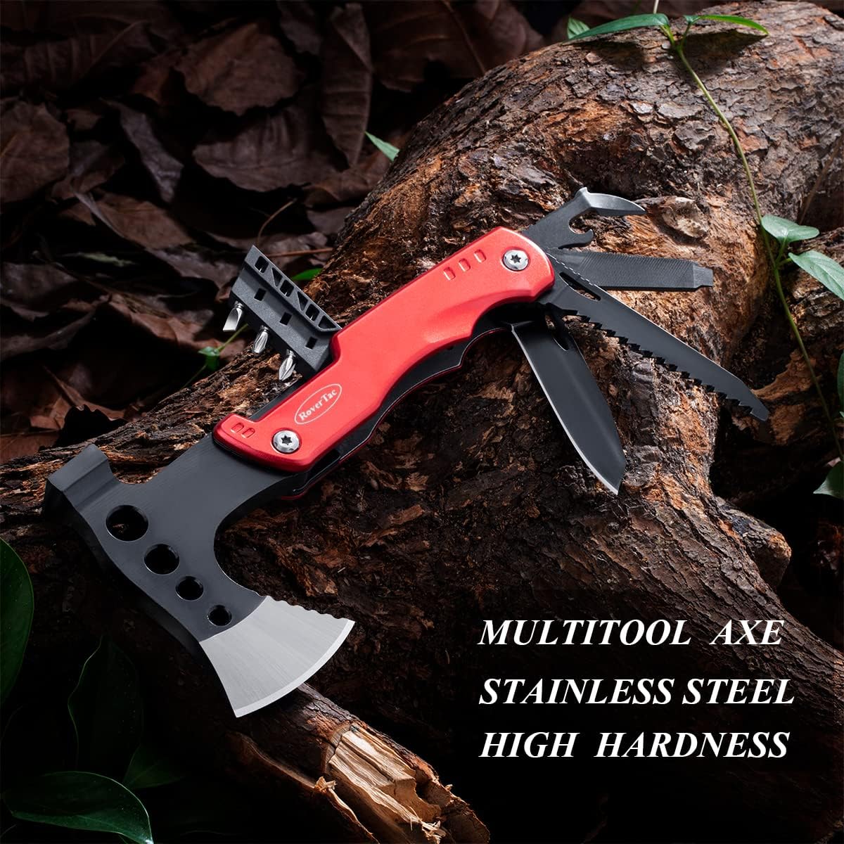 RoverTac Multi Tool Camping Axe Hatchet 11-in-1 Multitool Camping Gear Survival Tool with Axe Knife Hammer Saw Bottle Can Opener Screwdrivers Nylon Sheath Gifts for Men Perfect Camping Hiking Survival