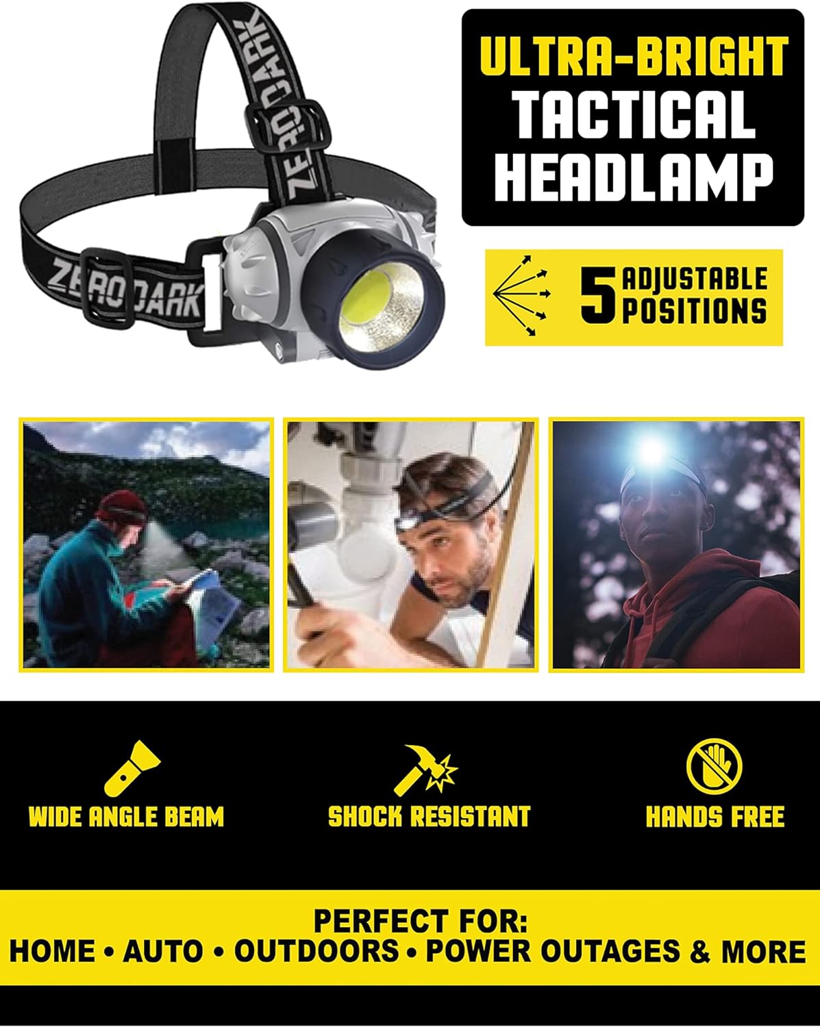 ZeroDark Flashlights Headlamp Lantern 3-Piece Set, Flashlight + Head Lamp + Camping Lantern Battery Powered LED High Lumens Camping Lights flashlights for Emergencies