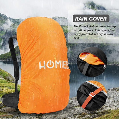 HOMIEE 50L Hiking Backpack Travel Bag Waterproof Camping Climbing Daypack Outdoor Sports Rucksack Backpacks with Rain Cover