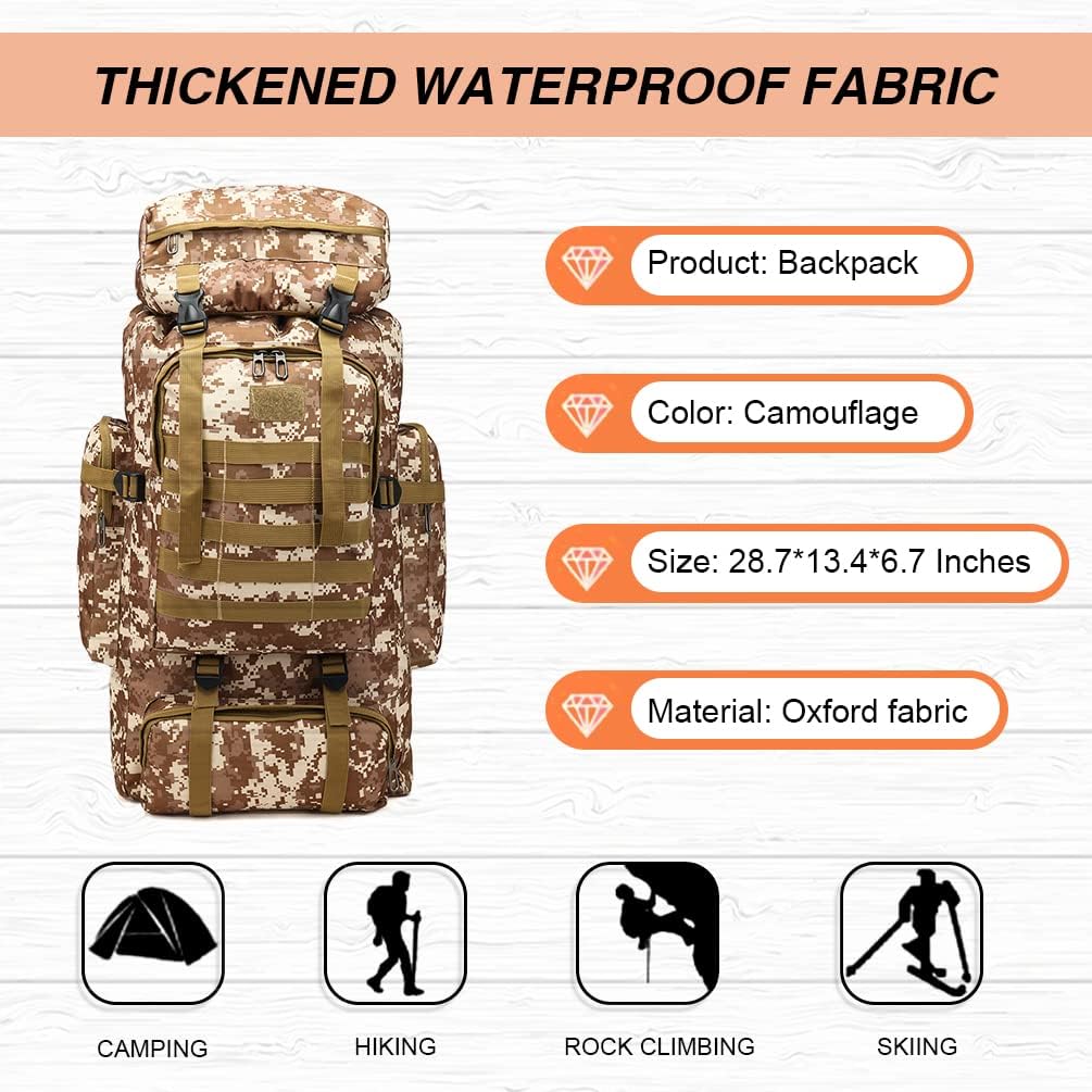 VUKU 70L Hiking Backpack for Men, Waterproof Camping Backpack Hiking Daypack for Men Tactical, Survival Military Rucksack for Men Traveling Outdoor (Black)