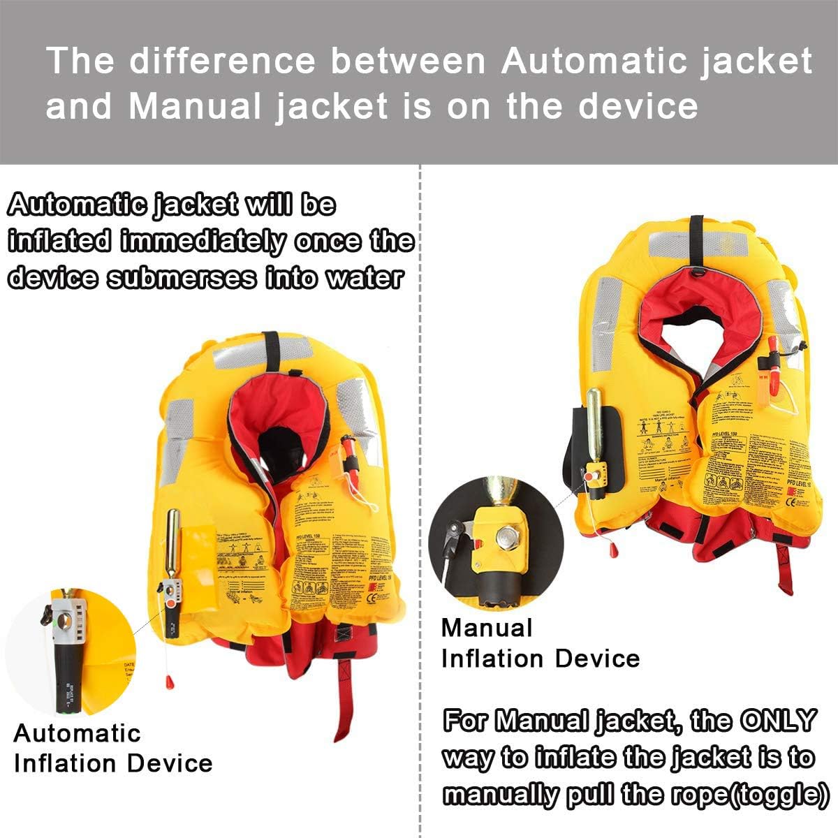 [CE Approved] Night Cat Inflatable Life Jackets Vests Survival Preservers Lifesaving PFD Lightweight Premium Automatic and Manual Fit 40 to 150KG