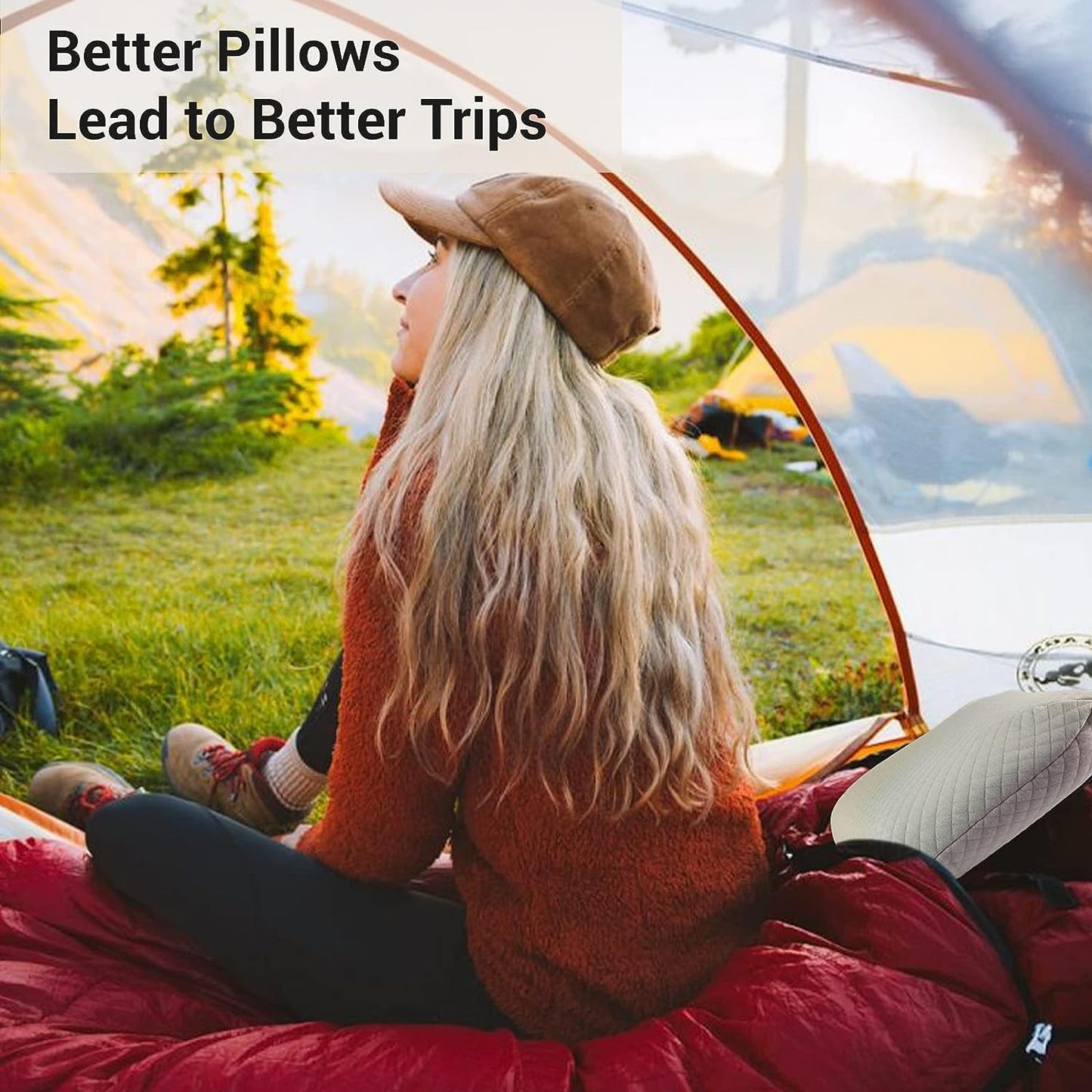 LSFFM Camping Pillow Lightweight,Easy to Carry,Memory Foam Travel Pillow,Backpacking Pillow,Portable Pillow with Travel Storage Bag,Removable Pillow Cover (White)
