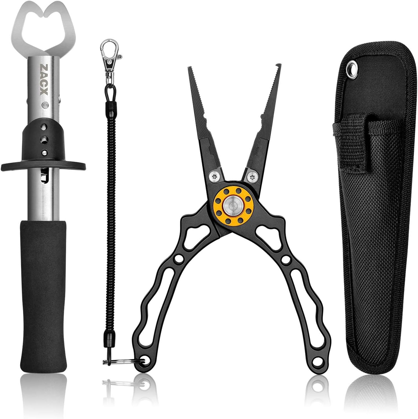 ZACX Fish Lip Gripper Pliers - Upgraded Muti-Function Hook Remover and Split Ring Pliers for Fly Fishing, Ice Fishing, Fishing Gear - Gift for Men (Package B)