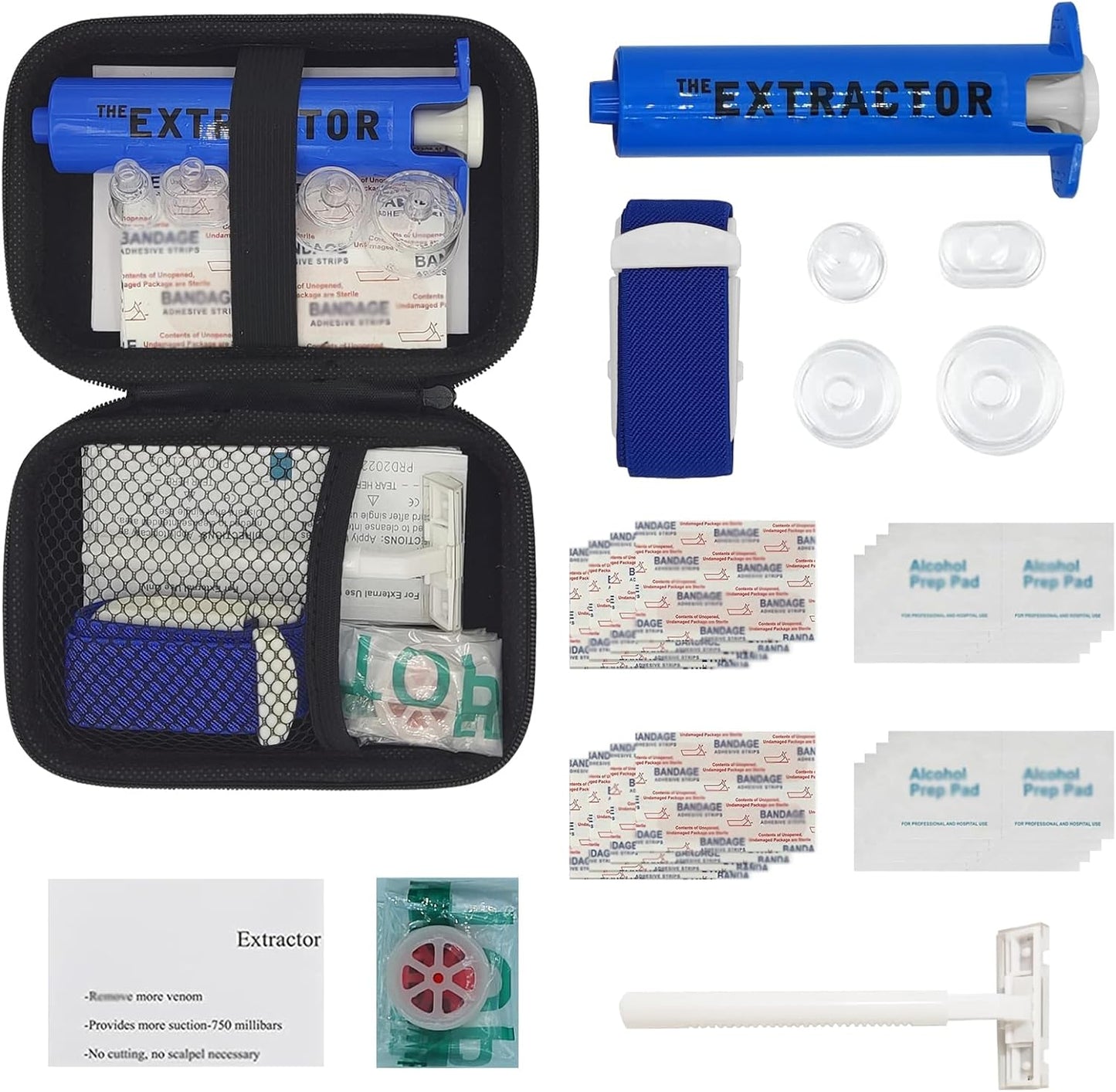 Snake Bite Kit for Humans,Rattlesnake Bite Kit,Bee Sting Kit, Venom Snake Bite Kit for Dogs,Venom Extractor Kit,Venom Extractor Suction Pump, Bite and Sting First Aid for Hiking,Camping(Blue)