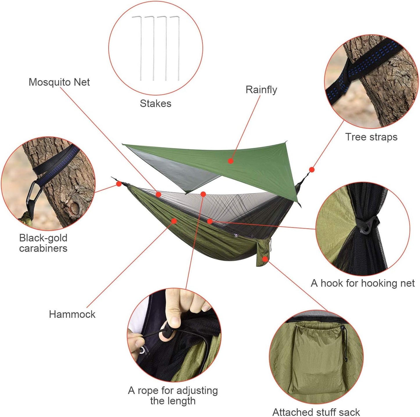 FIRINER Camping Hammock with Rainfly Tarp & Mosquito Net Portable Single Double Hammock Tent with Tree Strap Outdoor Hammock Set for Backpacking, Outdoor & Hiking