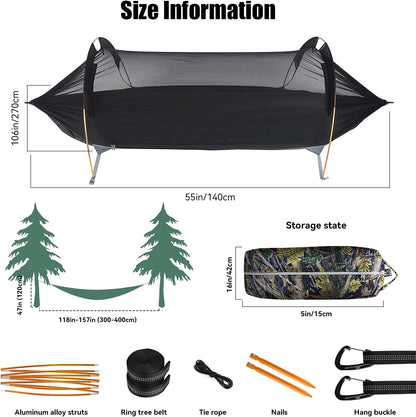 Camping Hammock with Mosquito Net and Rainfly Cover, Camping Hammock, Lightweight Portable Hammock,Waterproof Camping Hammock for Outdoor Backpacking Hiking Travel