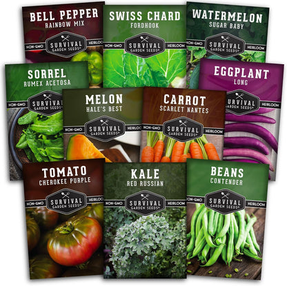 Drought-Tolerant Vegetable Seed Collection - 10 Packets of Seeds to Grow Drought-Resistant Plants for Growing in Home Vegetable Gardens - Non-GMO Heirloom Open-Pollinated - Survival Garden Seeds