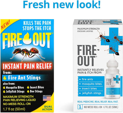 Fire Out Instant First Aid Pain Relief from Fire Ant Stings and Bug Bites, 1.7 Ounce Roll-On