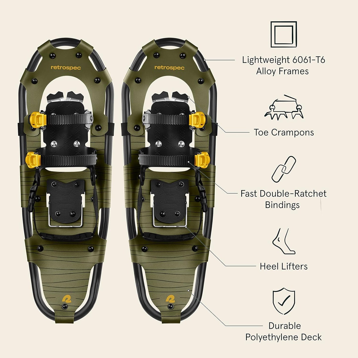 Retrospec Drifter 21/25/30 Inch Snowshoes & Trekking Poles Bundle for Men, Women, and Youth - Durable All Terrain with Adjustable Binding, Carry Bag and Lightweight Aluminum Walking & Hiking Poles