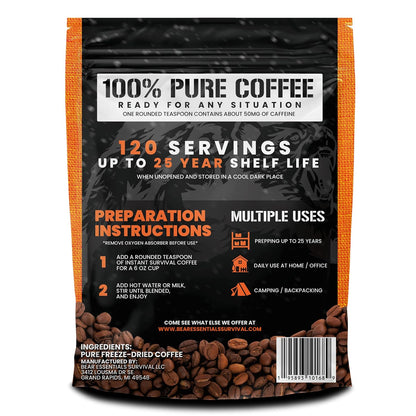 Bear Essentials Survival Freeze Dried Instant Coffee Beverage